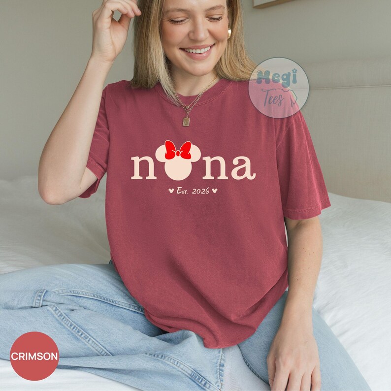Comfort Colors® Custom Disney Nana Shirt, Grandma Tshirt with Kids Names, Granny Minnie Mouse Tee Gift, Est 2026 Pregnancy Announcement image 2