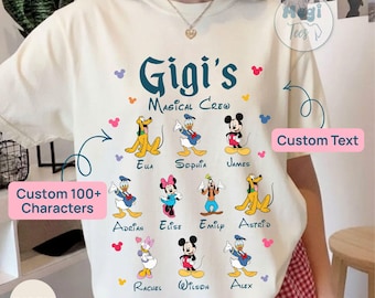 Comfort Colors® Custom Kids Name Disney Gigi Shirt, Disney All Characters Grandma Custom Tee, Mother Days Gift from Grandkids for Gigi