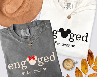 Comfort Colors® Disney Engaged Shirt, Mickey Minnie Mouse Engaged Est. 2026 Tee, Fiancee Matching Tshirt, Engagement Announcement Couple Tee