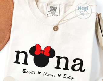 Comfort Colors® Custom Disney Nana Shirt, Grandma Tshirt with Kids Names, Granny Minnie Mouse Tee Gift, Est 2026 Pregnancy Announcement