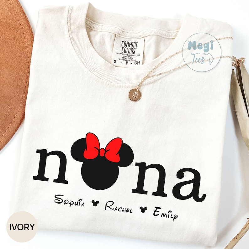 Comfort Colors® Custom Disney Nana Shirt, Grandma Tshirt with Kids Names, Granny Minnie Mouse Tee Gift, Est 2026 Pregnancy Announcement image 1