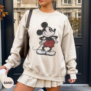 Retro Drawing Classic Pose Mickey Mouse Shirt, Retro Mickey Hoodie, Family Disneyland Trip Shirt, Disney Couple Holiday Vacation Shirt image 5
