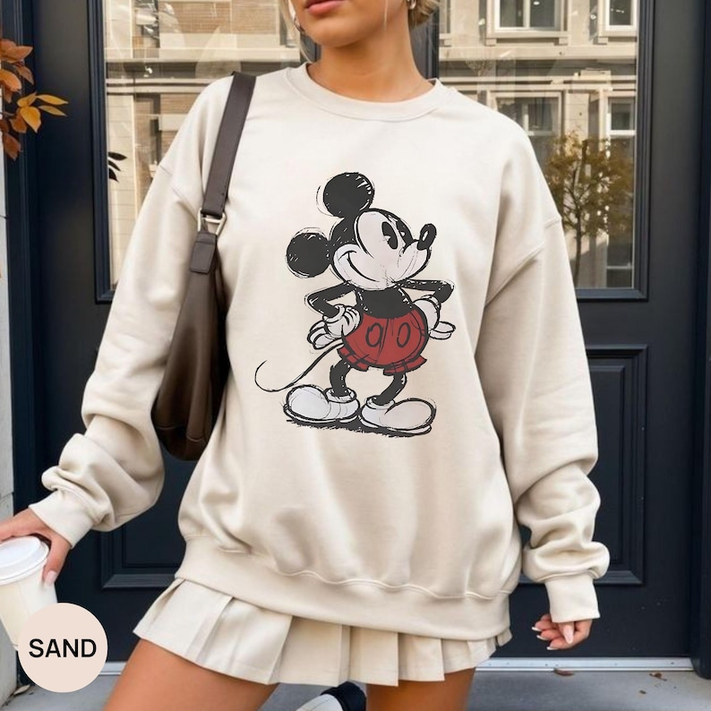 Retro Drawing Classic Pose Mickey Mouse Shirt, Retro Mickey Hoodie, Family Disneyland Trip Shirt, Disney Couple Holiday Vacation Shirt image 5