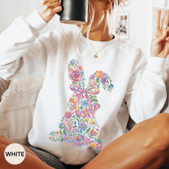 Coquette Easter Bunny Floral Sweatshirt, Happy Easter Hoodie, Flower Design Bunny Shirt for Women, Spring Season Floral Outfit