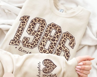 Custom 40th Birthday Leopard Print Sweatshirt, Personalized Limited Edition 1986 Hoodie, Custom Birthday 1986 Year Number Mothers Day Gift