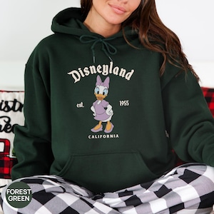Sudadera retro de Minnie y Mickey Mouse para pareja en Disneyland. Sudadera con capucha para viaje familiar a California en Disneyland (establecida en 1955). Daisy y el Pato Donald. imagen 6