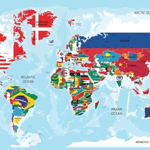 Decorazione da parete con mappa del mondo e bandiera - Educativa, non adesiva, facile da applicare - Ideale per la cameretta dei bambini e l'ufficio, regalo di inaugurazione della casa