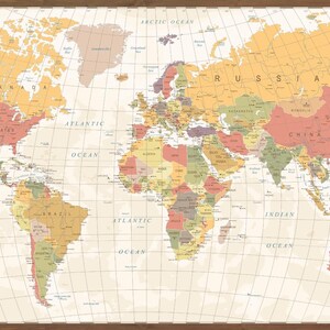 Vintage Weltkarte Wanddekor-getrommelte Weltkarte, Retro Geographie Poster, Geschenk für Home Office, Verwendung ohne Klebstoffe und Klebstoffe, faszinierendes Geschenk