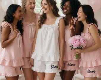 Personalisierte gestickte Brautjungfer Pyjamas, Brautjungfer Vorschlag Geschenk, Junggesellinnenparty, immer bereit, eingebaute gepolsterte Cups