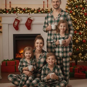 Matching Family Christmas Pajamas, Holiday Sleepwear Set, Satin PJs for Parents & Kids, Xmas Photo Outfit PSJ993