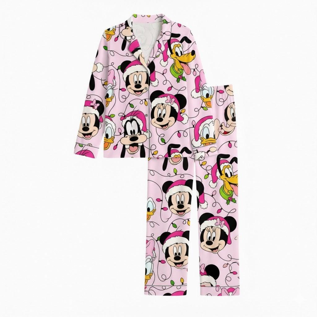 Discover Disney Mickey Lights Christmas Pajama Set for Adults, Disney Mouse Xmas Sleepwear, Cartoon Disneyland Christmas PJs