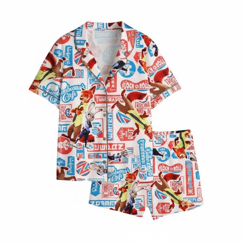 Zootopia Pajamas Set, Nick and Judy Cute Fox Bunny Couple, Matching Cartoon Lovers Gift, Matching PJs PSJ1421 image 1