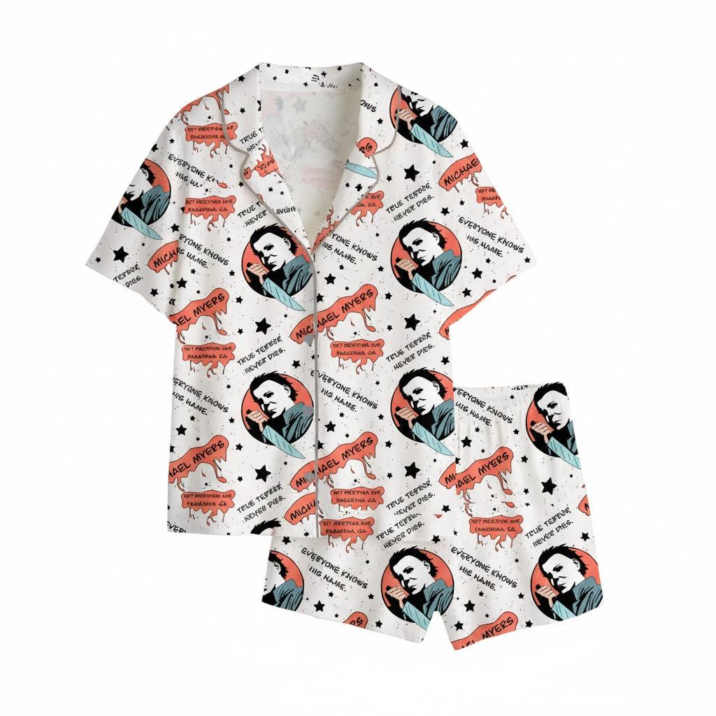 Discover Michael Myers Comic Pajama Set, Halloween Horror Satin Sleepwear
