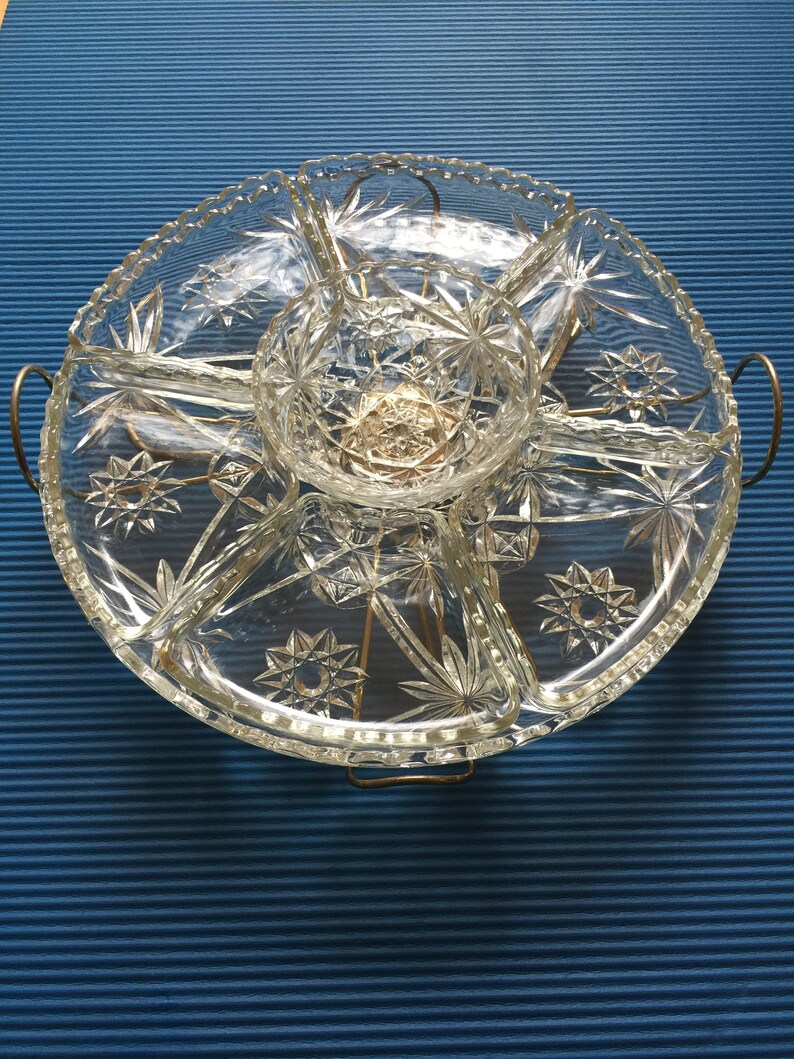 Vintage Lazy Susan Appertizer RelishDessert Serving Tray 9 pieces. Double set