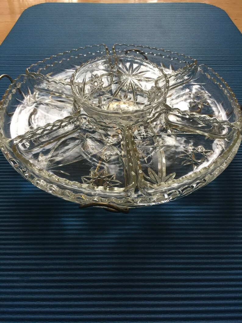 Vintage Lazy Susan Appertizer RelishDessert Serving Tray 9 pieces. Double set