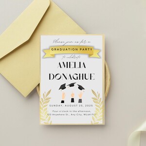 Editable Gold Graduation Party Invitation | Class of 2025 | Elegant Modern Grad Invite Template | Personalized Celebration Announcement