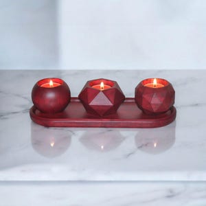 Red Concrete Candle Holder Set – 3 Pieces with Tray – Handmade Modern Decor – Eco Friendly Gift – Minimalist Design – Free Shipping Included
