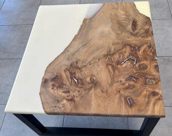 handcrafted coffee table in elm and resin