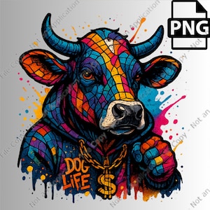 Cow Urban Street art png, t-shirt design, POD, dtf, sublim design, street wear design, sublimate designer, dtf, Commercial Use, Transparent