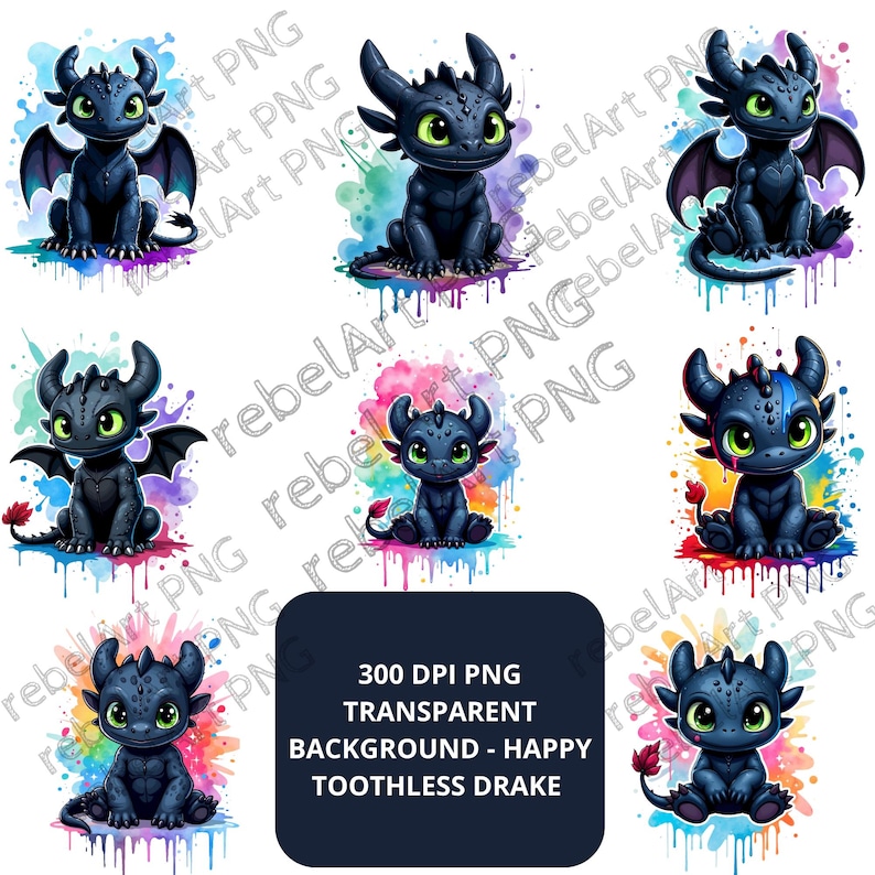 8 Toothless Night Fury PNG Bundle | Colorful Dragon Art | Friendly and ...
