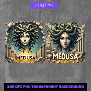 Medusa designs,cool t shirt designs for men, transparence png, sublime design png, png designs for shirt, 2 colored medusa png, dtf pod