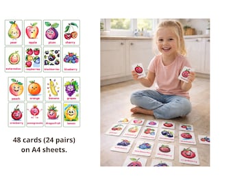 Druckbares Obst Memory-Spiel für Kinder - PDF passenden Karten für Vorschulkinder und Kleinkinder. Digitale Datei