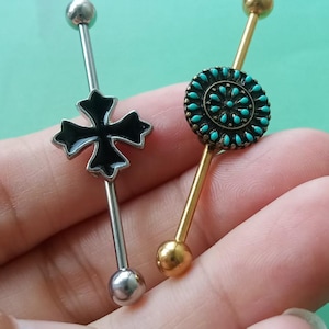14g 38mm industrial barbell,cross industrial barbell,Industrial jewelry piercing,ear piercing, friendship earrings