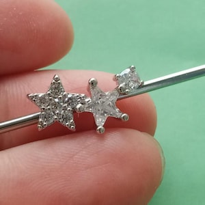 14G38MM Zircon industrial barbell,Star industrial barbell,Industrial jewelry piercing,ear piercing
