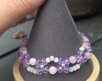 Rose quartz, and amethyst flower bracelet