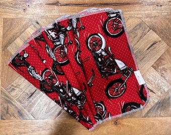Motorcycle Cloth Napkin, Paperless Towels, Red and Black, Motorcycles