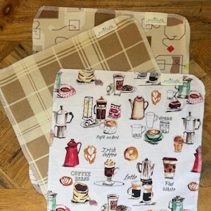 Coffee and Tea Cloth Napkins, Reusable Paper Towels, Paperless Towels, Brown and White