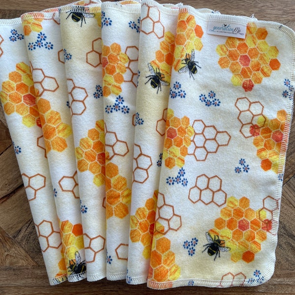 Honey Bees Cloth Napkins, Reusable Napkins, Eco Friendly Napkins, Paperless Towels, Honeycomb