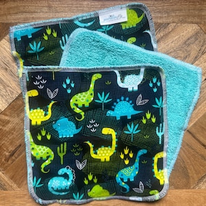 Dinosaur Washcloth, Kitchen or Bathroom Washcloth, Dinosaurs, Blue and Green