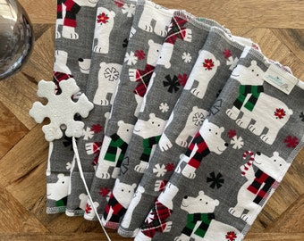 Polar Bear Cloth Napkins, Christmas Napkins, Reusable Napkins