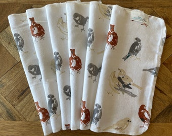 Bird Cloth Napkins, Paperless Towels, Unpaper Towels, Gray and Brown Napkins
