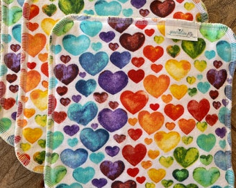 Rainbow Hearts Washcloths, Valentines Day, Kitchen or Bathroom Washcloth, Baby Washcloth, Baby Shower Gift, Rainbow Baby