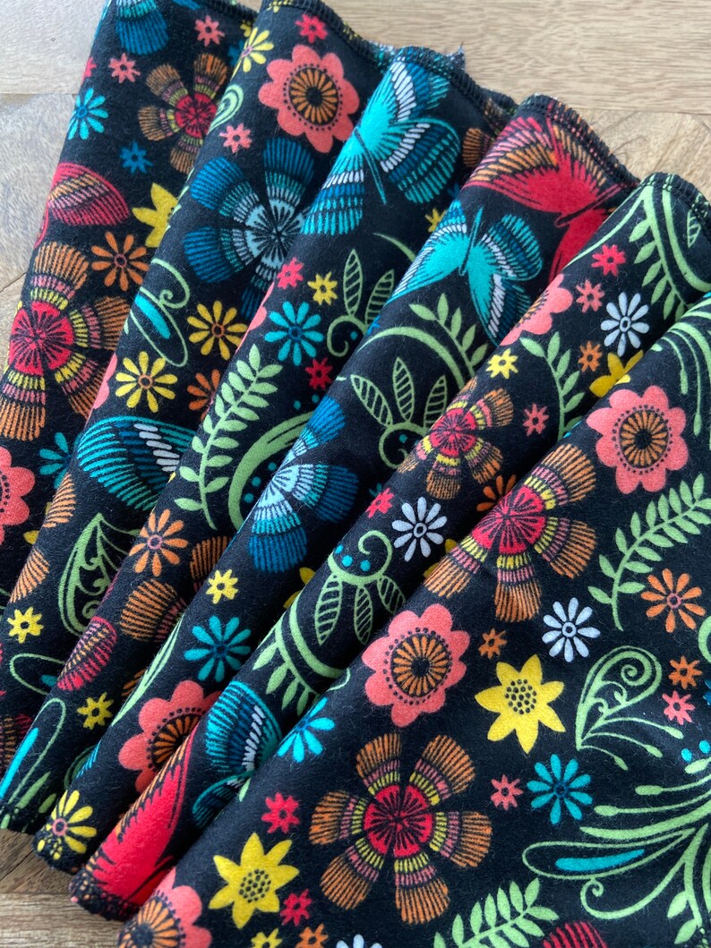 Black Floral Cloth Napkins Butterfly Napkins Paperless Etsy