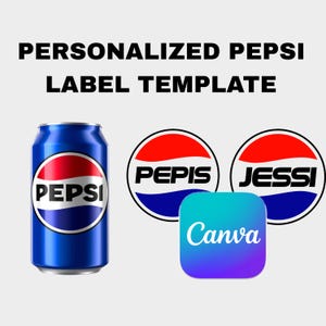 Pepsi-etiketverpakking – bewerkbaar canvassjabloonontwerp – verpakking frisdrank – sticker verjaardag/feestje