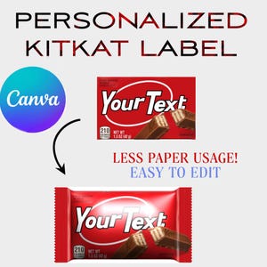 Kitkat Label Wrapper– Editable Canva Template Design – Candy Bar Wrapper – Birthday/Party Favor Sticker