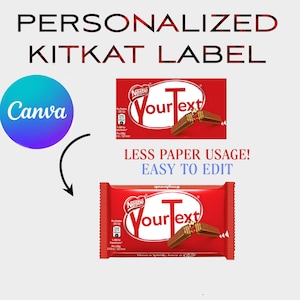 Kitkat Label Wrapper– Editable Canva Template Design – Candy Bar Wrapper – Birthday/Party Favor Sticker