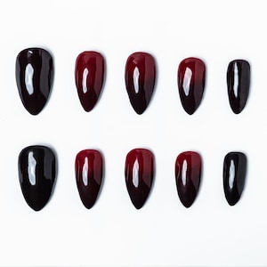 Burgundy Red Ombre Press On Nails | Red to Wine Gradient Glossy Nails | Dark Red False Nails | Custom Handmade Nail Set