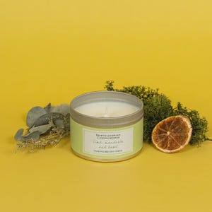 Lime Mandarin Basil Soy Candle – Citrus Scented Candle in Tin, Hand Poured in UK, Fresh Vegan Gift, 25hr Burn Time