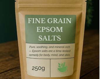 Fine Grain Epsom Salts, Magnesium Sulphate for Bath & Household Use, 250g or 500g Pouch.