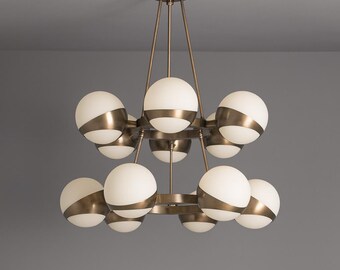 Moderner Messing-Leuchter, Mid-Century Sputnik mit 12 Kugeln