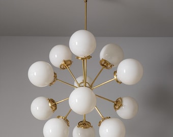 12-flammiger Messing Sputnik Kronleuchter - Mid-Century Modern Globe Light