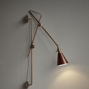 Modern Brass Wall Sconce Mid Century Style Single Shade Shade Brass Articulated Swing Arm Sputnik Wall Sconce Beside Wall Lamp