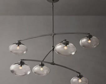 Moderne Messing Cabrette Klarglas Mobile Runde Kronleuchter Messing Deckenleuchte