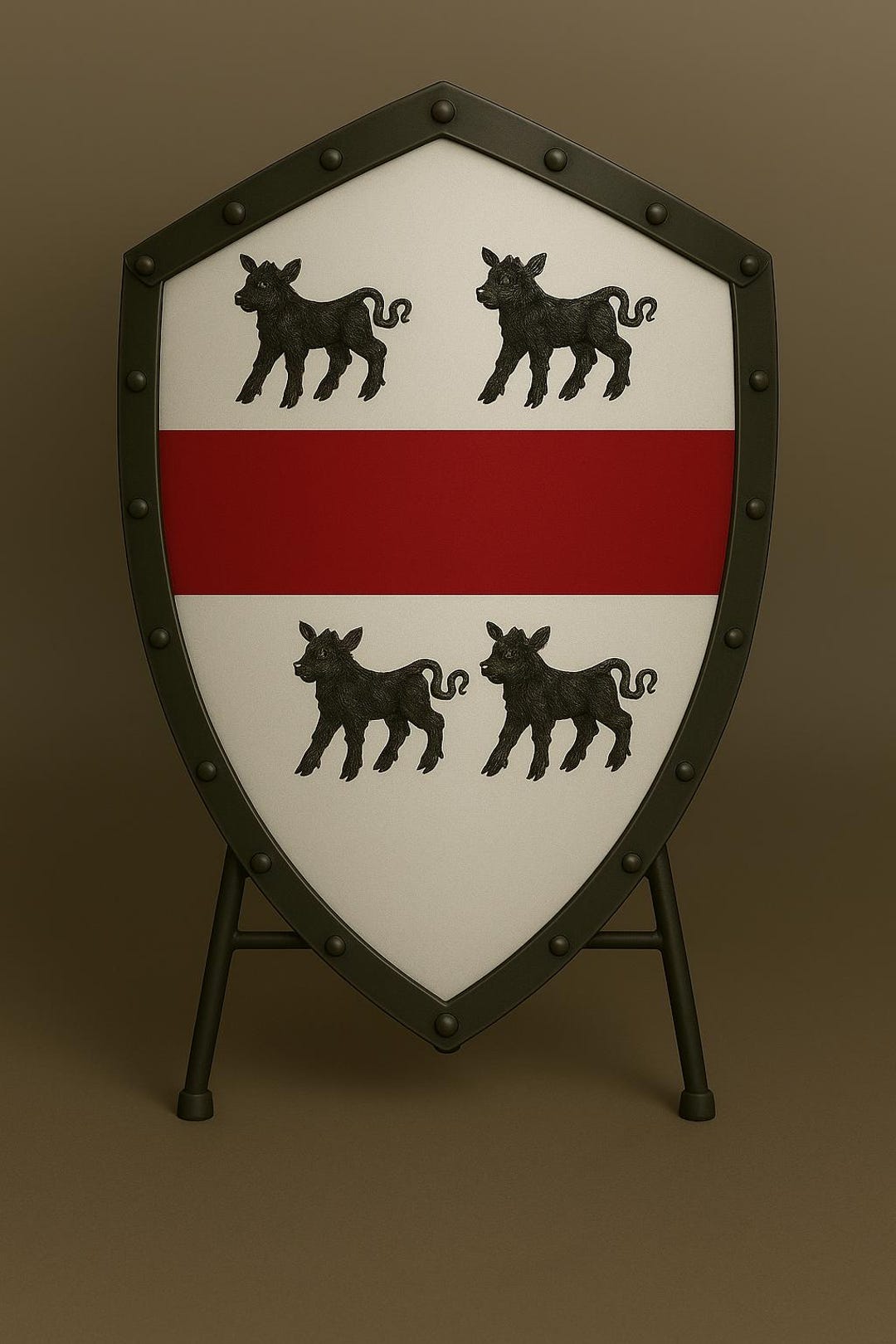 Medieval Knight Shield Red Stripe & Black Calves Heraldic Wooden Shield ...
