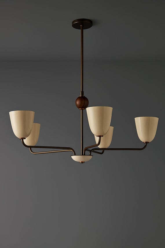 Mid-Century Modern Brass Sputnik Chandelier | 5-Arm Italian Ceiling Fixture