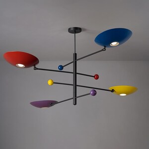 Modern Brass Chandelier - Stilnovo Style Four Colored Shade Sputnik Ceiling Pendant Light Fixture Sputnik Chandelier